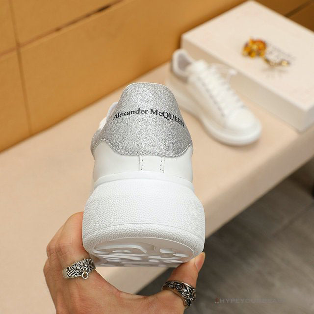 Alexander McQueen White / Grey Suede Heel Lace Up Sneakers