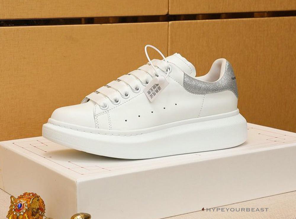Alexander McQueen White / Grey Suede Heel Lace Up Sneakers