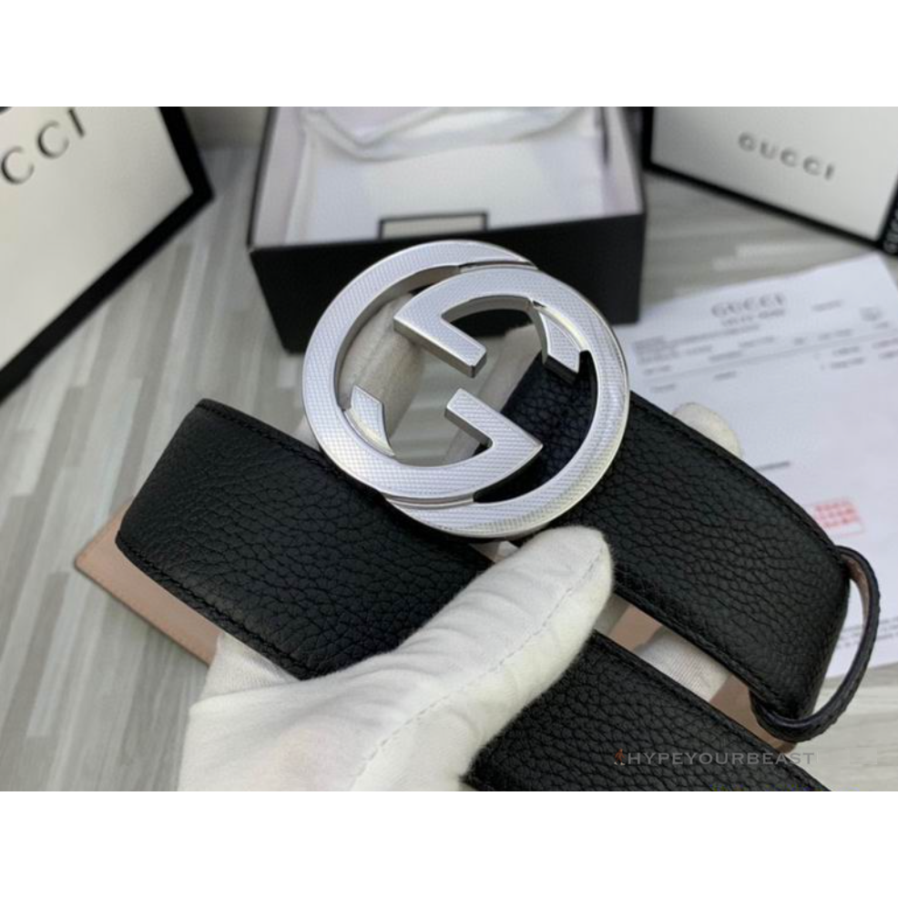 GG Men's Black Belt Silver Buckle