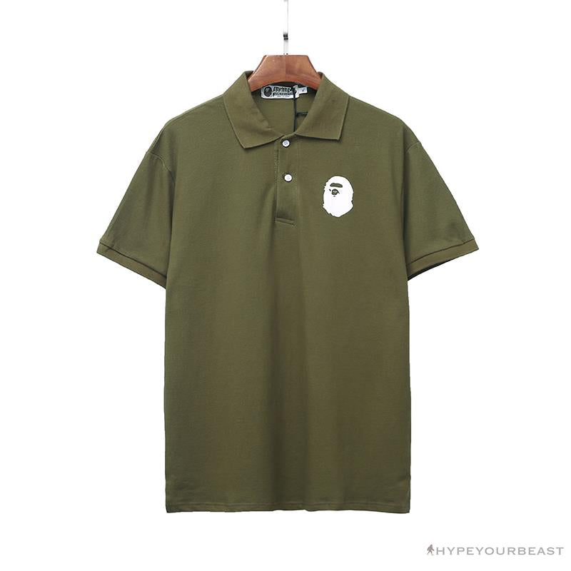 BAPE Classic Ape Head Print Versatile Polo Shirt 'ARMY GREEN'