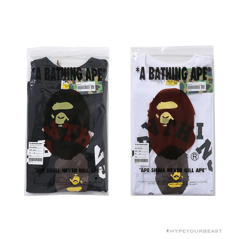 BAPE Messy Letters Upside Down Little Ape Head Tee Shirt 'BLACK'
