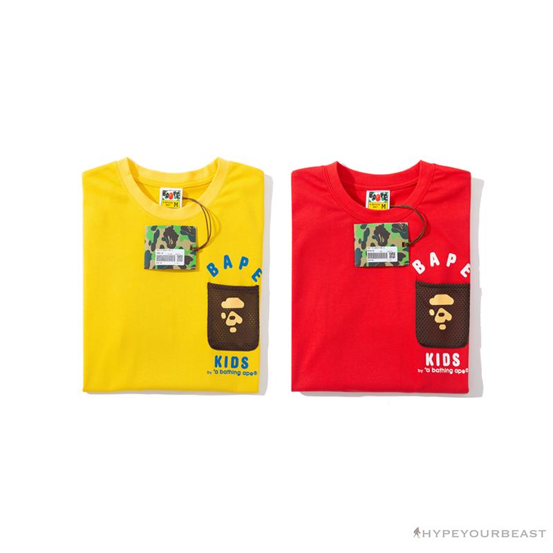BAPE KIDS Small Net Pocket Ape Man Head Tee Shirt 'RED'