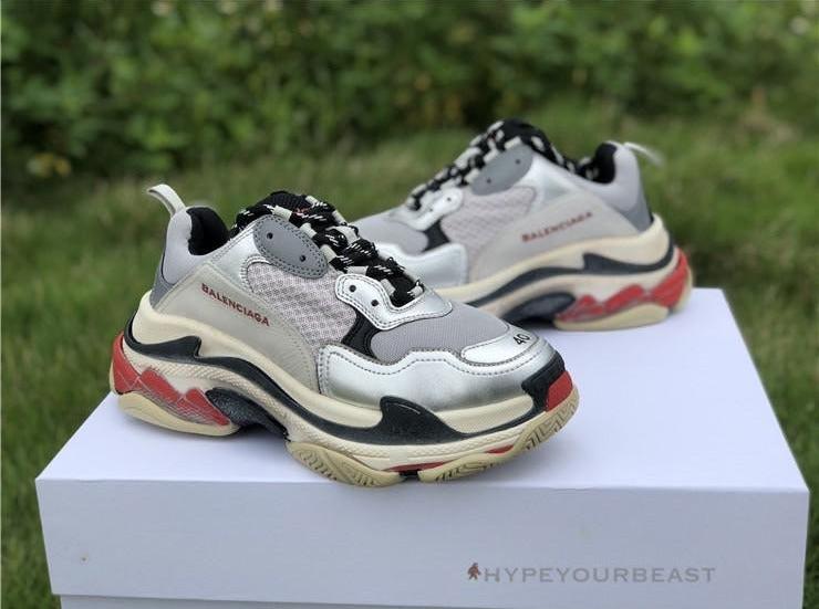 BCG Triple S Sneakers Silver Grey Red