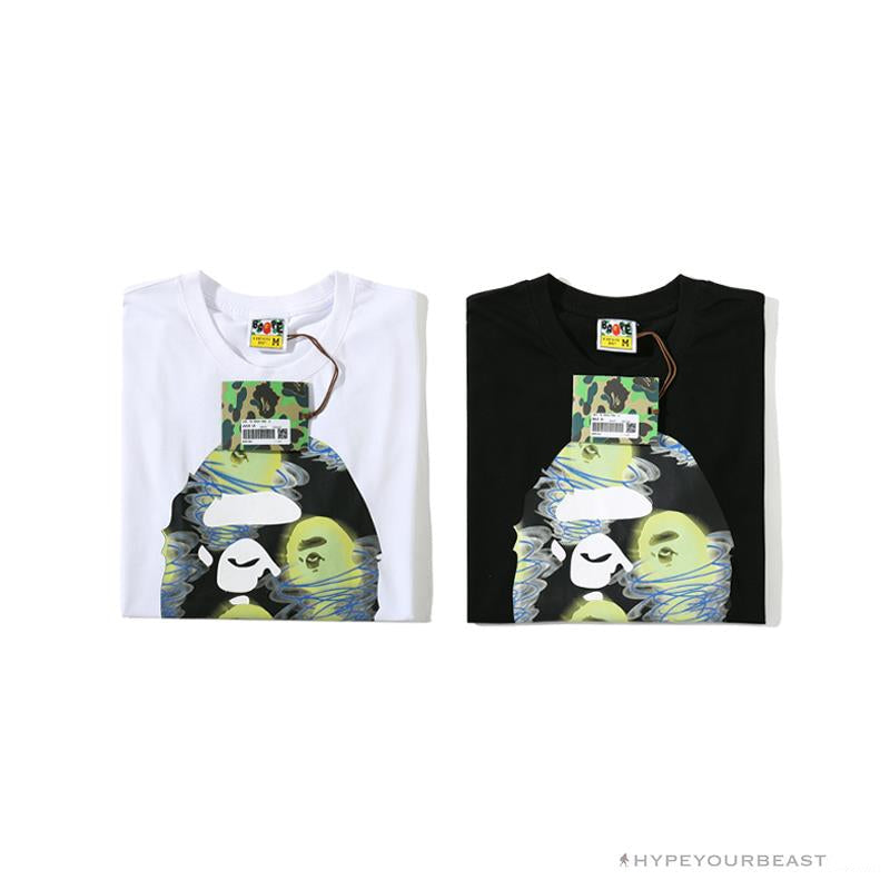 BAPE Green Ape Head Blue Storm Tee Shirt 'WHITE'