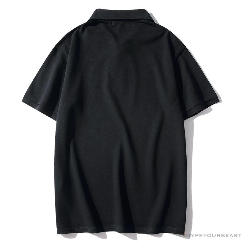 BAPE Solid Color Versatile Embroidered Ape Head Small Badge Polo Shirt 'BLACK'