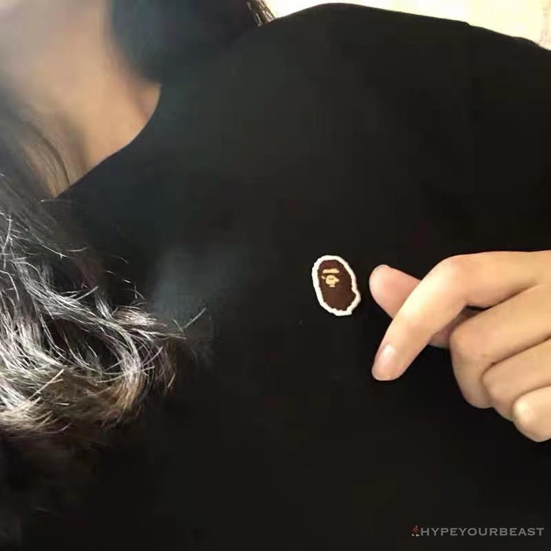 BAPE Classic Embroidered Logo Ape Head Tee Shirt 'BLACK'